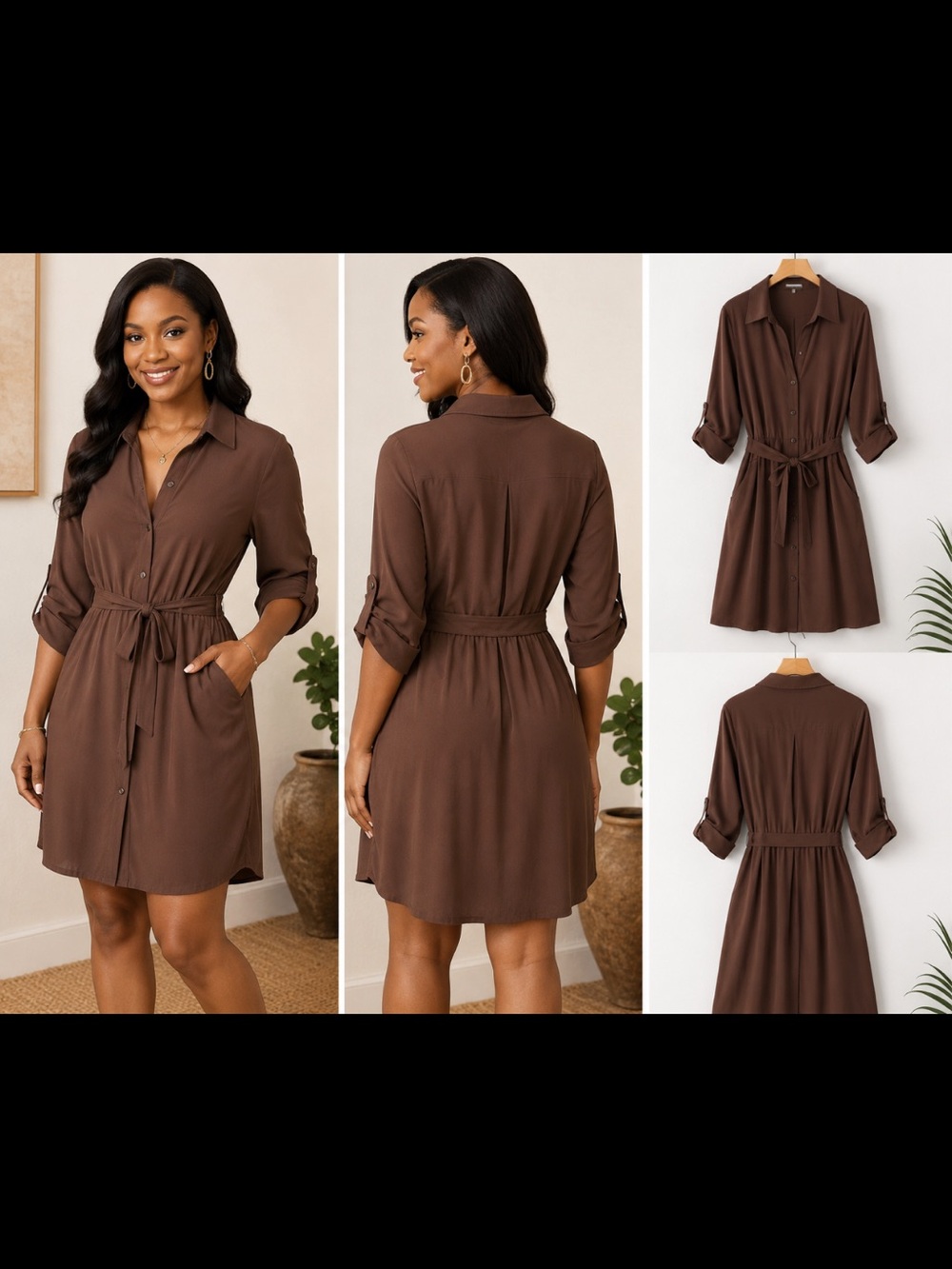 Evan Picone Chocolate Brown Button-Front Dress